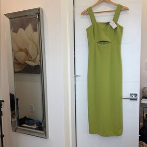 RW&CO. Olive Green Midi Dress with Front Cutout NWT